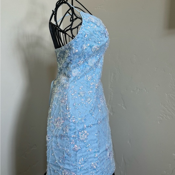 Nox Anabel c722 Size 4 SkyBlue ShortFitted Sequin Lace Homecoming Backless Dress - Picture 3 of 7